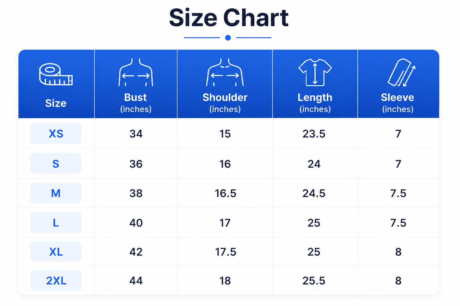 Size chart for VvTi Prism Pocket Tee